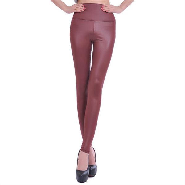 

womens faux leather look high waist leggings pants wine red drop shipping good quality, Black