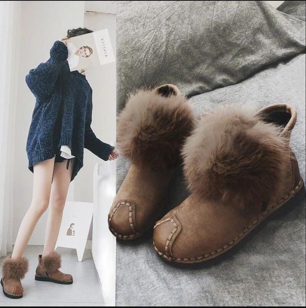 

women's 2020 new round head cotton shoes, fashion winter with wool wool shoes ankle boots, Black