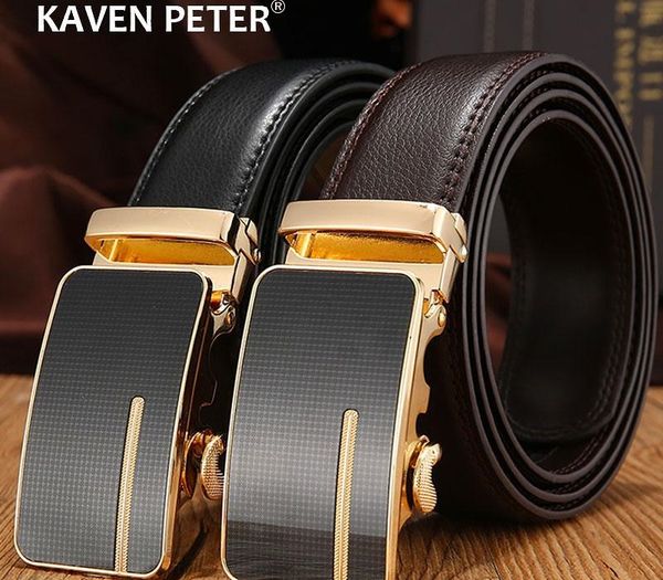 

Automatic Buckle Genuine Leather Belt Men's Black Cow Leather Belts for Men Business3.4cm Width Male Automatic Buckle