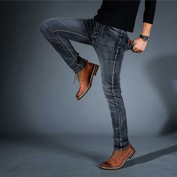 Erkek Jeans 2021 Cholyl Erkekler Midweigth Streç Spandex Denim Slim Fit Pantolon İş Jean Mavi ve Siyah Renkler Için