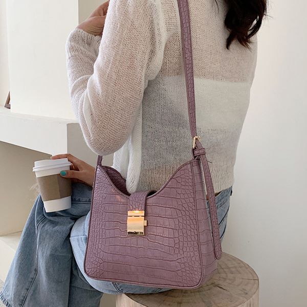 

shoulder bags small pu leather crocodile pattern elegant handbags female design totes armpit hand bag crossbody for women