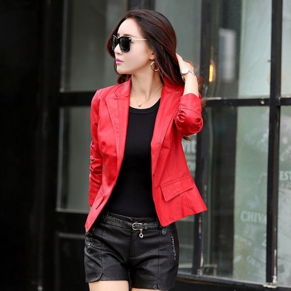 

red faux leather blazers women female slim fashionable short plus size blue black pu oversized jacket coat 5xl