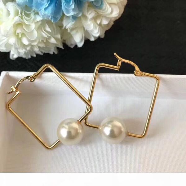 

brass material square shape with pearl for women charm earring gift ps8618, Golden