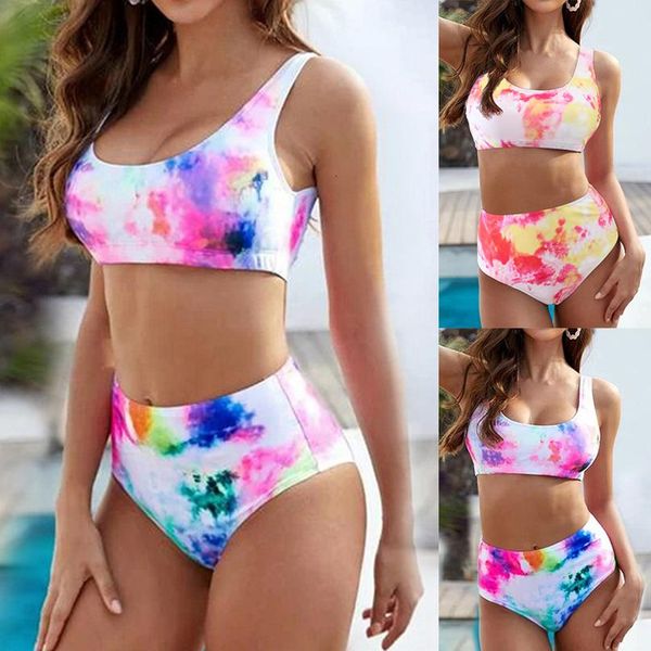 

swimwear women tie dye bikini set bathing suit beachwear push up two pieces swimming bandage swimsuit 2020, White;black