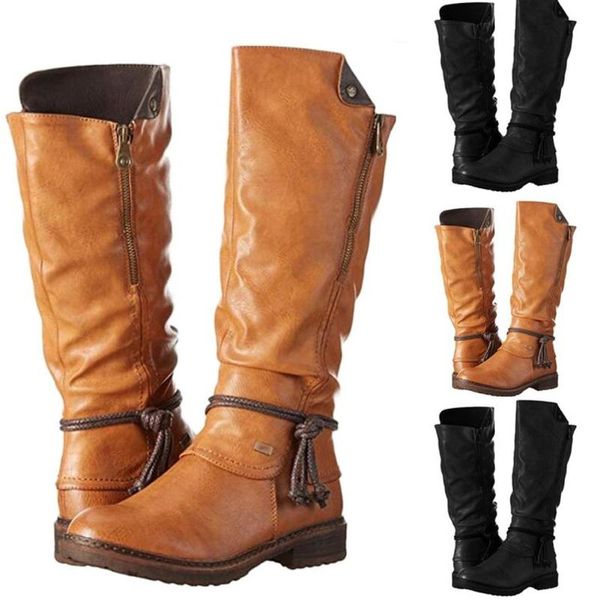 

sarairis 2020 new arrivals big size 43 thick heels boots woman shoes zip up retro ins dropship boots female, Black