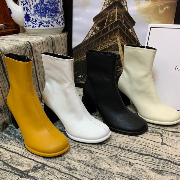 

booties autumn and winter new womens boot round toe thick heel ankle boots black yellow white beige cut ankle boots