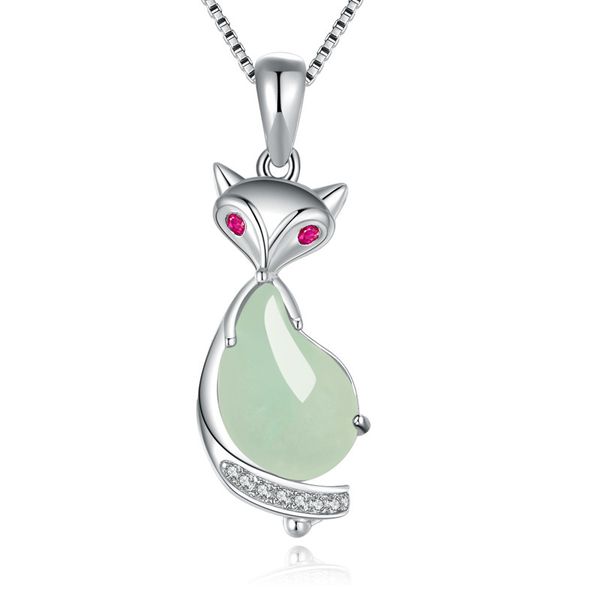 

s925 sterling necklace fox jade jade pendant, Slivery