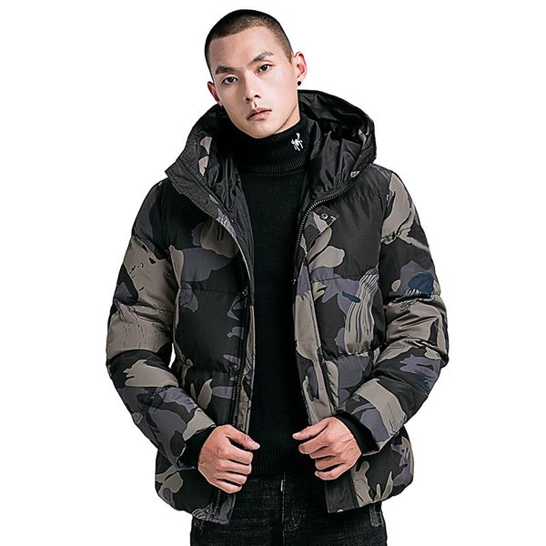 

yushu men winter padded parka warm thick warm men jacket camouflage tactical coat with hoodies casual jacket, Black
