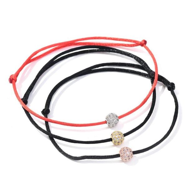 Jóias de alta qualidade Cubic Bola Zircon Bead Charm Bracelet Sorte Amizade Red Tópico Rope Pulseira Minimalismo Mão-tecidos