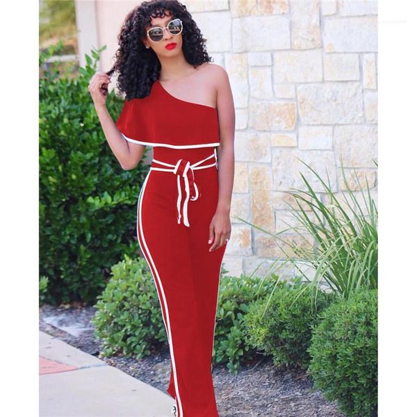 

solid color ladies rompers casual breathable bandage sashes clothing female clothing one shoulder summer jumpsuits, Black;white
