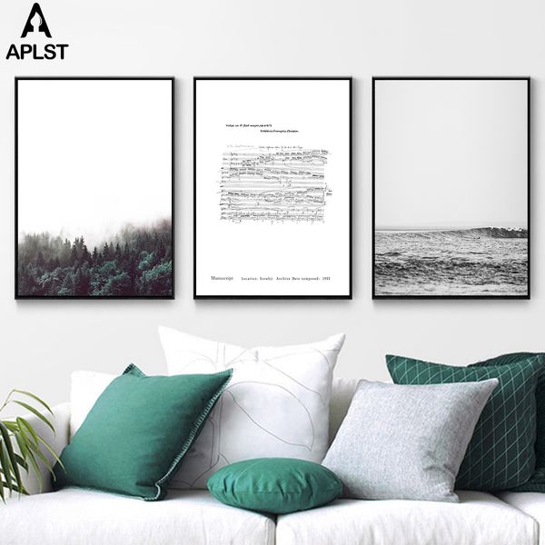 

black and white sea prints nordic forest large wall art home decor scandinavian nature landscape painting picture on canvas