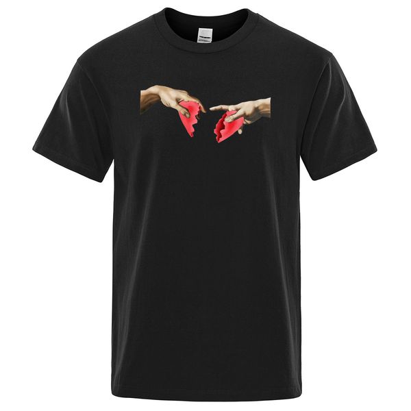 

2019 new summer tees michelangelo t shirt hands heart break printed men harajuku tshirt graphic t-shirt funny mens clothes