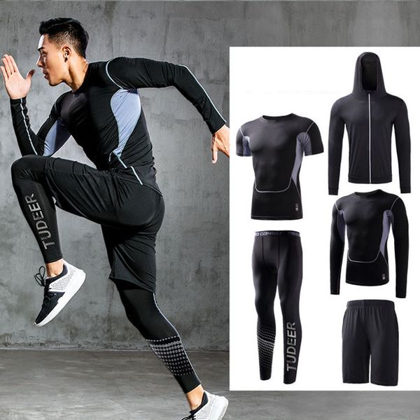 

men's tracksuit gym clothing men compression sports wear fitness clothes running jogging suits exercise workout suit, Black;blue
