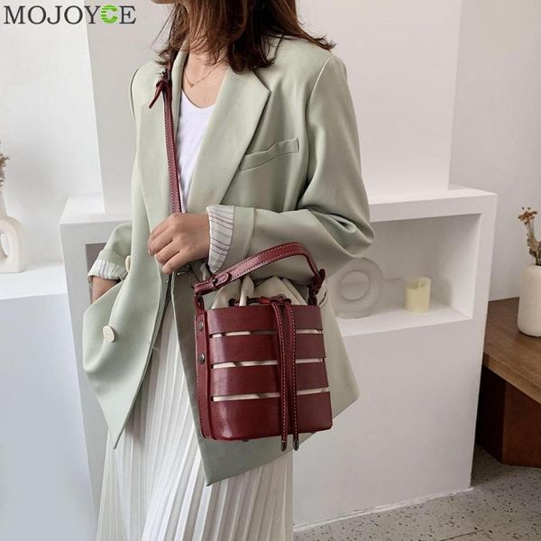 

pu leather bucket crossbody bags women drawstring shoulder messenger handbags youth ladies small square bags