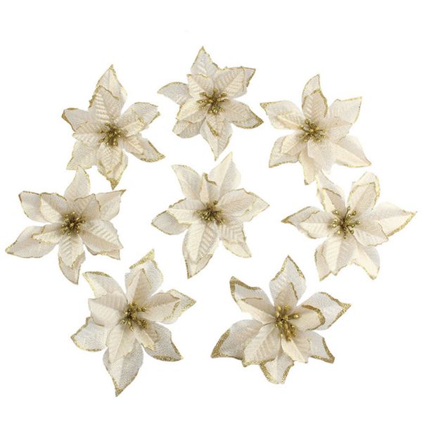 

10pcs glitter poinsettia artificial flowers christmas tree flowerpot party decor