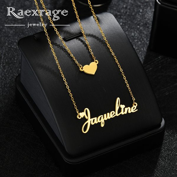 

raexrage heart custom name necklace for women stainless steel two layers personlaized chocker necklaces fashion coulple gifts y200730, Silver