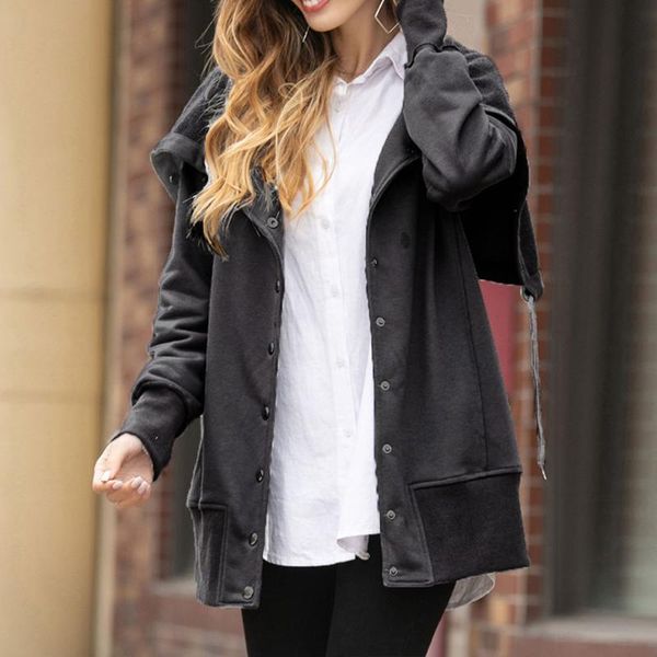 

plus size 3xl 2020 autumn winter button oversized casual harajuku sweatshirt women loose clothing outwear sportswear long top, Black