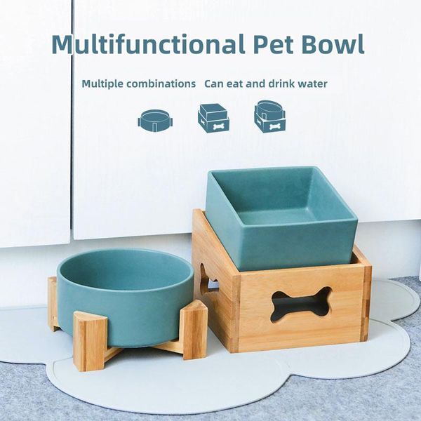 Керамическая Собака Кошка Pet Puppy кормушки фидера воды Чаша съемная Регулировка высоты High Capacity Single и Double Bowl