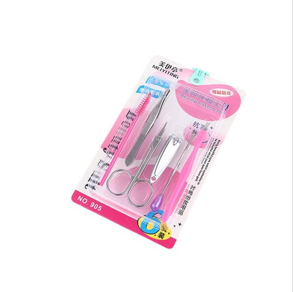 

6 pcs/set nail art manicure tools set nails clipper scissors tweezer knife manicure sets pattern case for nail care