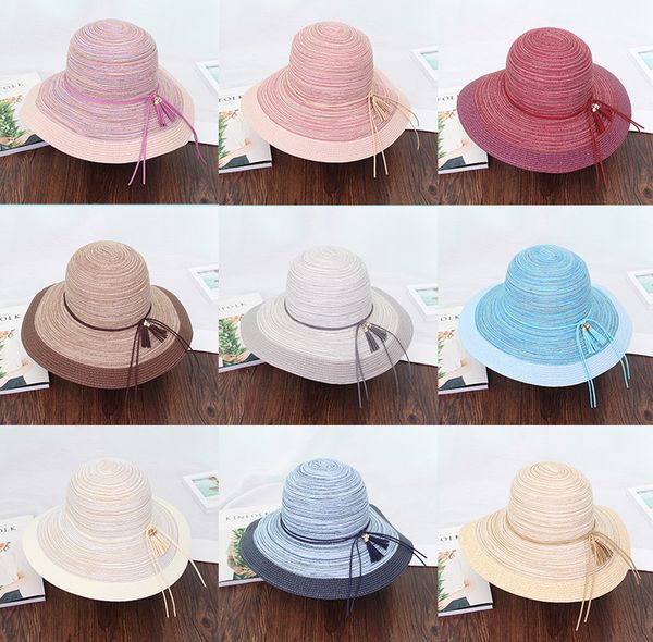 

2020 new product straw hats ma'am leisure go on a journey bow straw hat outdoors on vacation sunscreen will eaves sun hat, Blue;gray
