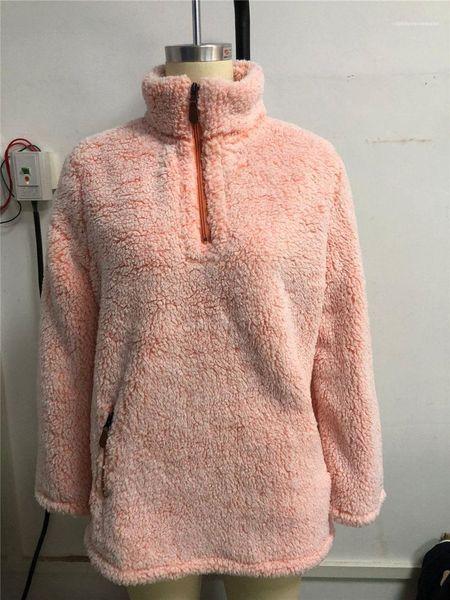 

wmens fluffy style ladies sweatshirts solid color womens thick hoodies long sleeve stand collar, Black