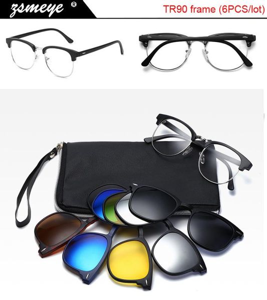 

zsmeye 6 lenes magnet sunglasses clip mirrored clip on night vision drivingsunglasses on glasses men polarized custom, White;black