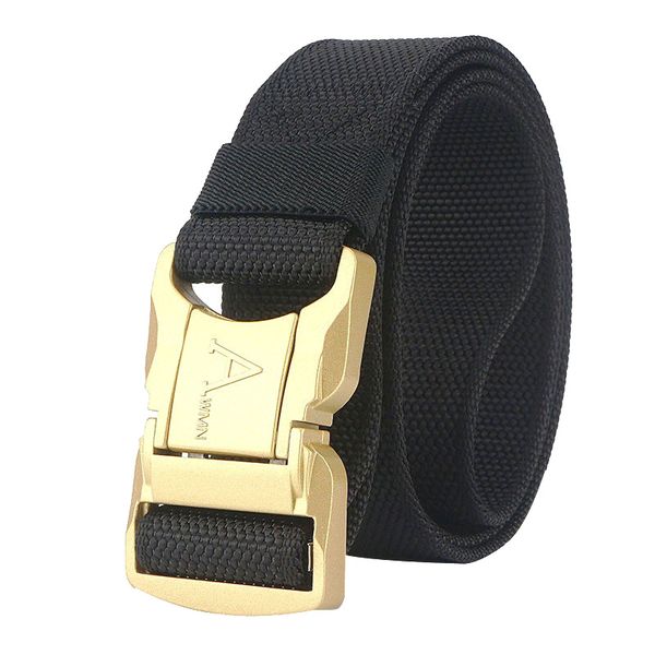 

new golden color buckle men belt solid color nylon insert buckle outdoor tactical belt men's army style jeans luxury, Black;brown