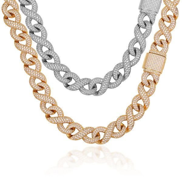 

14mm generous buckle iced out miami cuban link chain copper material cubic zirconia necklace mens hip hop jewelry, Silver