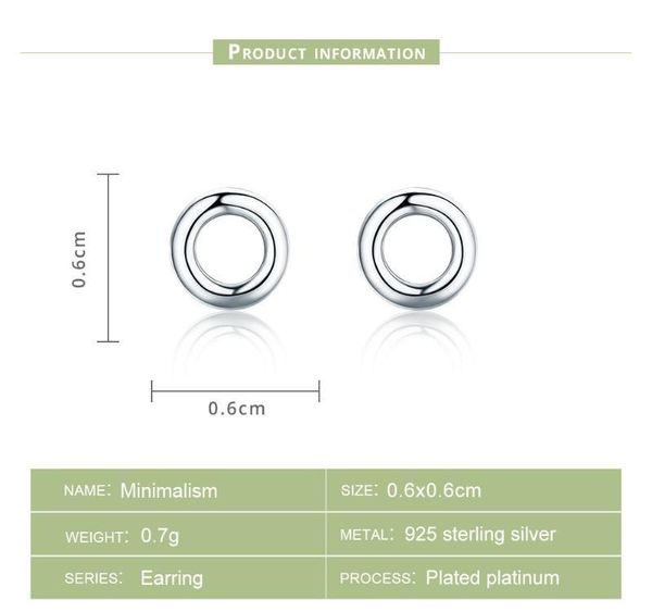 

bamoer new arrival fashion 925 sterling silver minimalism round circle stud earrings for women sterling silver jewelry01, Golden;silver