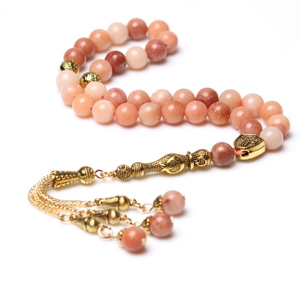 

pink aventurine natural stone gold tassel tasbih muslim prayer beads, Black