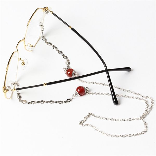 

pinksee trendy elegant eyeglass chains red green beaded sunglass lanyard for women non-slip chain eyewear accessories, Silver