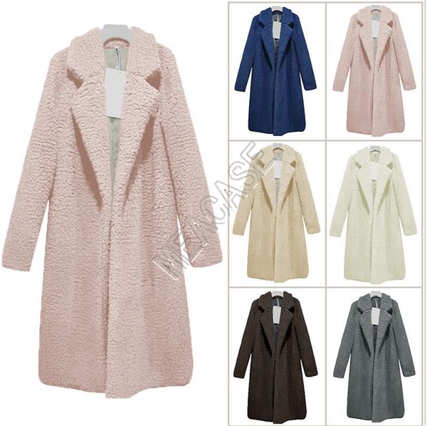 

s-3xl women berber fleece sherpa long coat autumn winter warm lapel coats outwear plush overcoats boutique cocoon coat ladies fashion d82607, White
