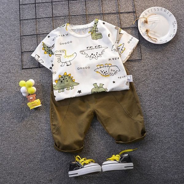 

clothing sets summer 1-5year baby infant cotton boys cartoon dinosaur t-shirt+pants outfits kids clothes kg-492, White