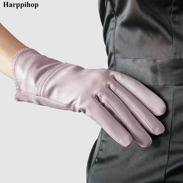 

2020 genuine leather gloves winter women' thin sheepskin gloves women thermal, Blue;gray