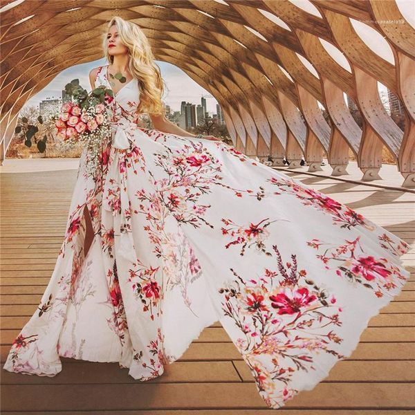 

женская bohemian платья мода цветочные printed рукавов платья sexy женщин v шеи платья отпуск, Black;gray