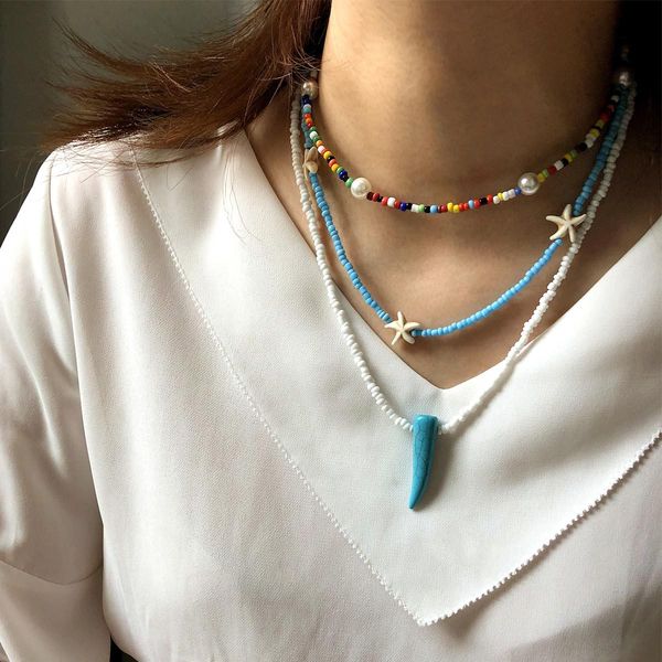 

дизайнер ювелирных изделий женщин ювелирных изделий урожай национальный стиль multi-layer многослойная рисовые бусы ожерелье богемского star, Silver