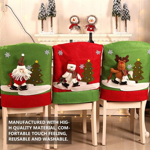 

2pcs chair back cover christmas reindeer and snowman pattern seat slipcover