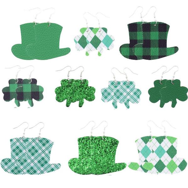 

день святого патрика кожаные серьги святого патрика зеленый раздел кожа серьги геометрия hat четыре листа turf серьги eardrop женщин подарки, Silver