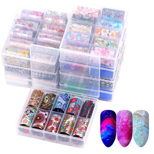 

stickers & decals 10 pcs holographic nail foil set transparent leopard ab color art decoration 4*60cm manicure diy holo transfer, Black