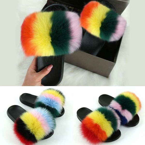 

women mix colors summer slipper elegant lady solid colorful outdoor slipper all-match trendy plush colorblock flat slippers, Black