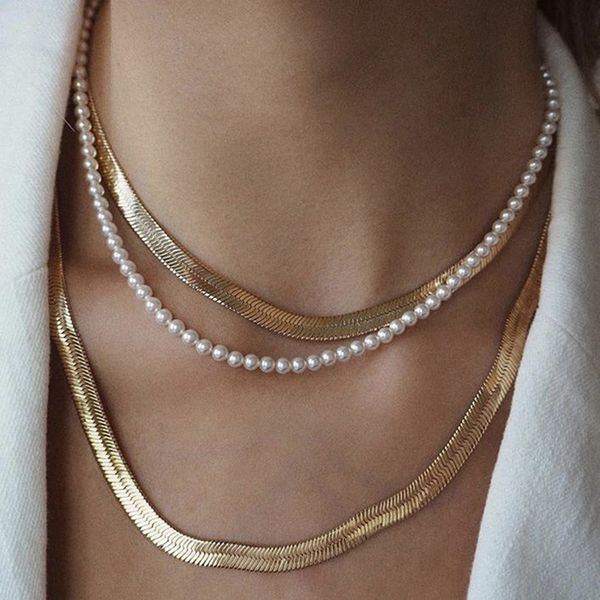 

gold color snake necklace for women trendy choker pearl necklace multi-layer clavicle necklaces jewelry 2020, Silver