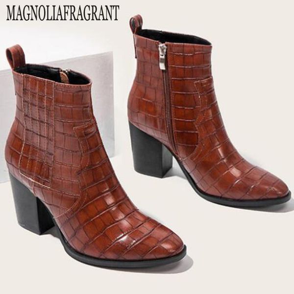 

2020 winter new women's shoes fashion chunky heel side zipper booties large size women's boots botas de mujer ay70, Black