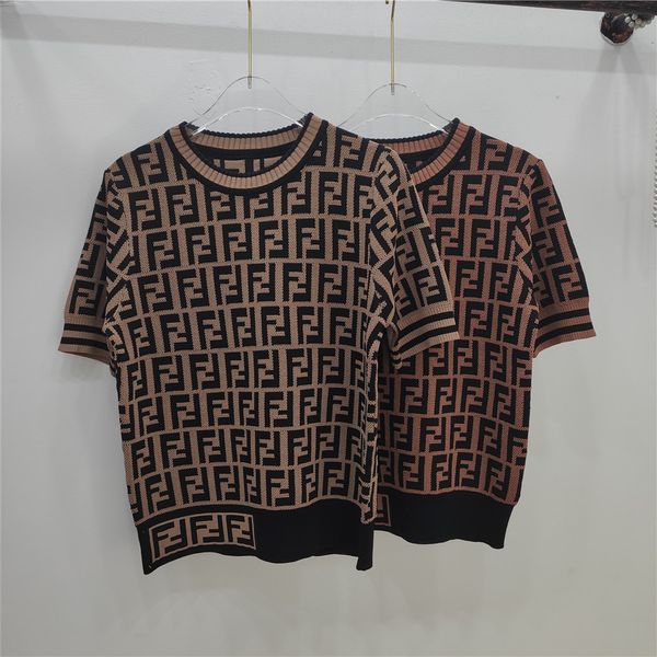 

2020 fall holiday sale summer ins wholesale runway new crew neck short sleeves panelled print letter breathable women's knits, White