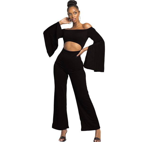 

fashion ruffle designer womens rompers casual soild color jumpsuits slash neck womens spilt hollow out clothing, Black;white