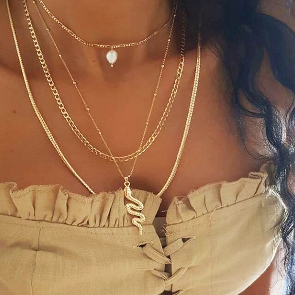 

mf jewelry ins popular snake necklace metal snake chain pearl necklace, Silver