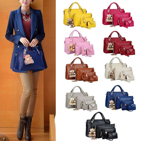 

4pcs/set women lady leather handbag shoulder bags tote purse satchelmessenger lx9f