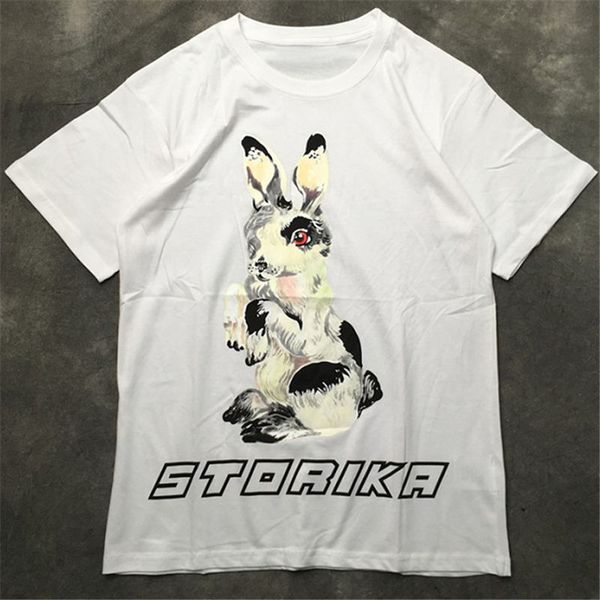 

street fashion famous mens t shirt 20ss rabbit printed pullover polo short sleeve t shirts men women couples stylist tee, White;black