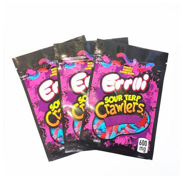 

2020 new errlli sour terp crawlers bags 600mg gummy edibles packaging mylar bag 600mg hashtag honey smell proof bags cookies california bag