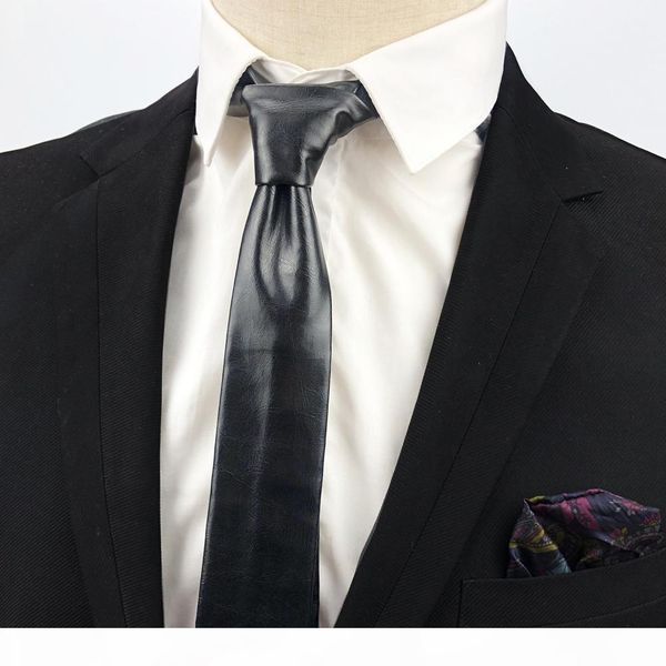 

2018 new leather tie pu 5 colors black brown blue luxury slim ties for men fashion skinny necktie gravata narrow brand neck tie, Blue;purple