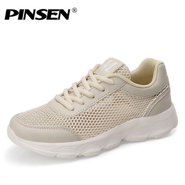 

pinsen 2020 fashion sneakers women breathable mesh casual shoes for women lace-up flats lightweight ldies shoes zapatillas mujer, Black